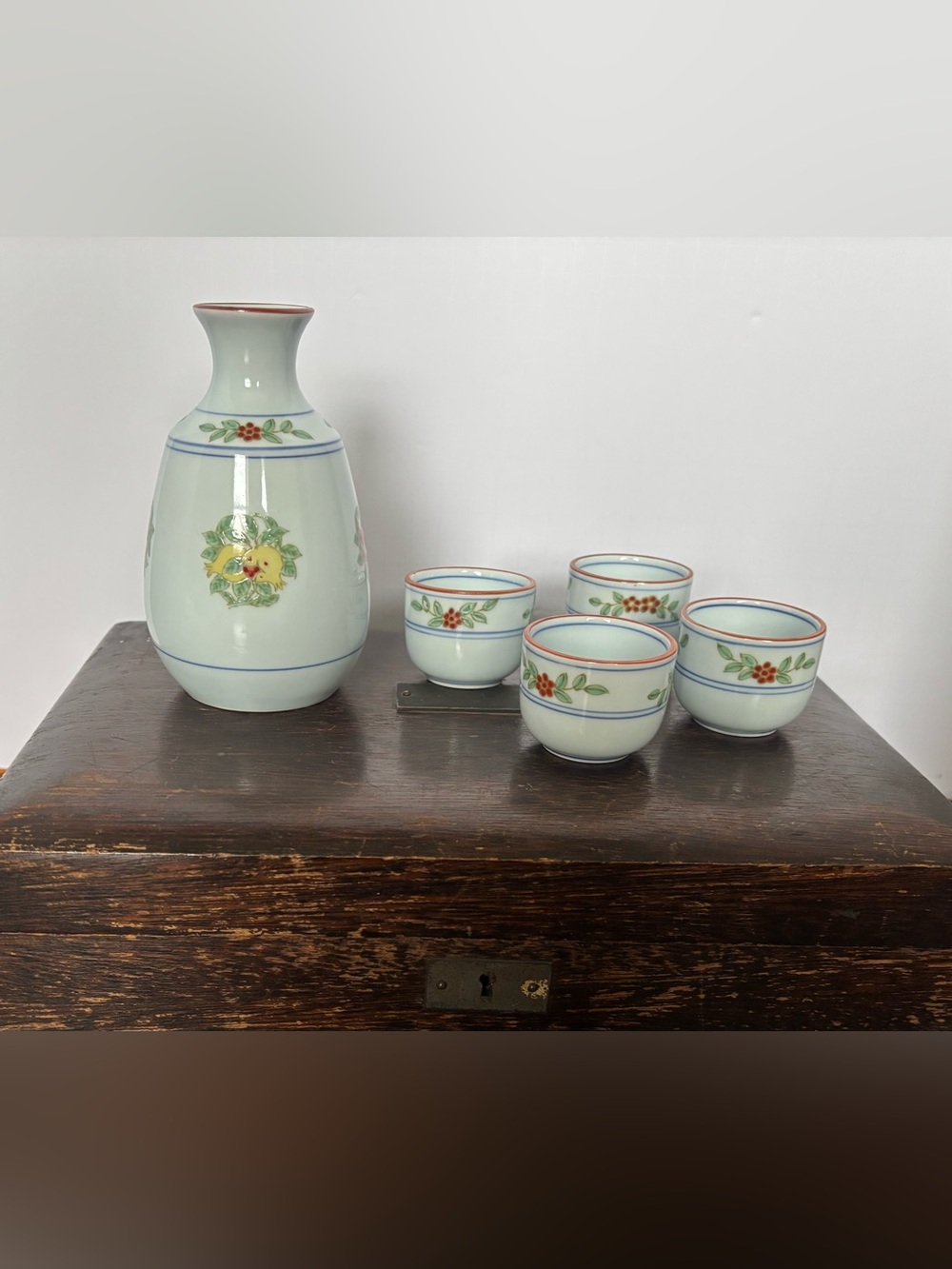 Ceramic Floral Sake Set in Light Green - Unbranded